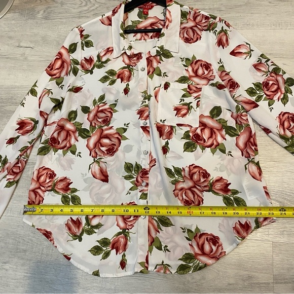 Guess XL Floral Rose Print 3/4 Sleeve Collared Blouse - Picture 13 of 17